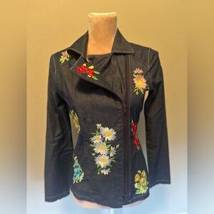 Naracamicie Dark Blue Jacket with Floral Embroidery
